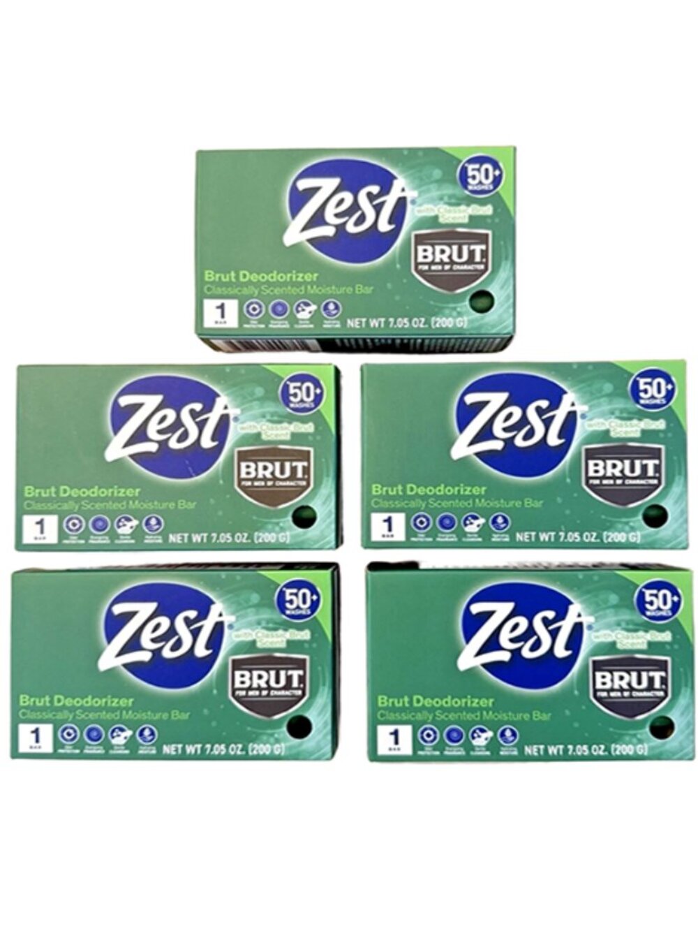Zest Brut Deodorizer Classically Scented Moisture Bar Soap 7.05 oz 5 Bars Men’s